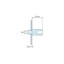 Plano acotado 12 mm, Soporte de PCB a presión para tornillo M4, PA6.6 natural UL94-V2, orificio Ø4 mm, placa 1,6 mm