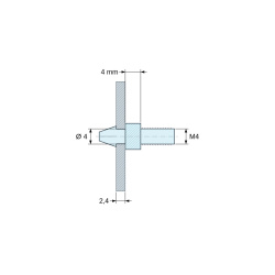Plano acotado 4 mm, Soporte para circuito impreso a presión, roscado M4, poliamida PA6.6 negra UL94-HB, orificio Ø4 mm, circuito 2,4 mm