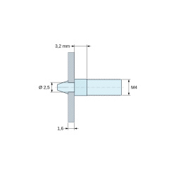 Plano acotado 3,2 mm, Soporte para circuito impreso a presión, roscado M4, poliamida PA6.6 natural UL94-V2, orificio Ø2,5 mm, circuito 1,6 mm
