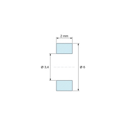 Plano acotado 2 mm, Distanciador liso autorretenido, PA6.6 negro, UL94-V2, Ø3,4 × 6 mm, para tornillo M3