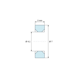 Plano acotado 2 mm, Separador liso avellanado en ambas caras, PA6 GV25 negro UL94-HB, Ø4,1/7 mm, M4
