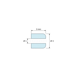 Plano acotado 3 mm, Separador liso de cerámica C221 Ø1x3mm, un extremo redondeado
