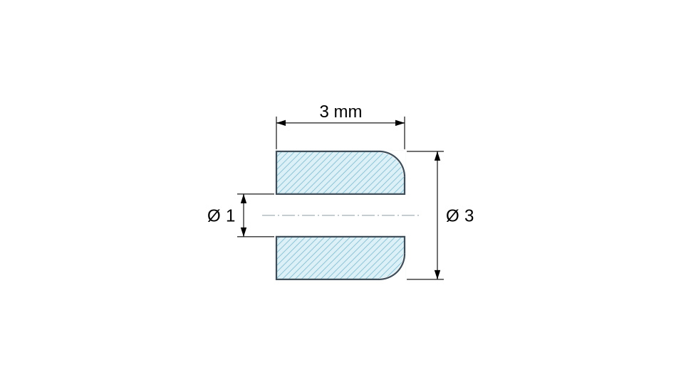 Separador liso de cerámica C221 Ø1x3mm, un extremo redondeado