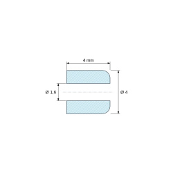 Plano acotado 4 mm, Entretoise lisse céramique C221 Ø1,6x4mm, une extrémité arrondie