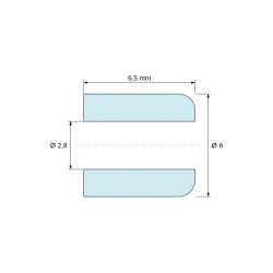 Plano acotado 6,5 mm, Separador liso de cerámica C221 Ø2,8x6mm, un extremo redondeado