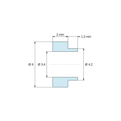 Plano acotado 2 mm, Separador con resalte PA6-FV Ø3,4×6 mm, resalte Ø4,2×1,3 mm, para M3, UL94-HB