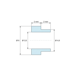 Plano acotado 2 mm, Separador con resalte PA6-FV Ø3,5×6 mm, resalte Ø4,6×2 mm, para M3, UL94-HB