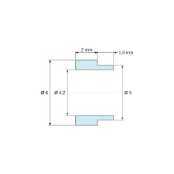 Plano acotado 2 mm, Separador con resalte PA6-FV Ø4,2×6 mm, resalte Ø5×1,5 mm, para M4, UL94-HB