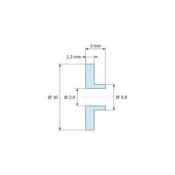 Plano acotado 3 mm, Casquillo aislante con brida Ø2,6x10mm, resalte bajo Ø3,9mm, poliamida PA6 natural UL94-V2