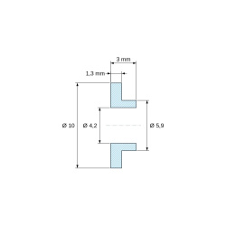 Plano acotado 3 mm, Casquillo aislante con brida Ø4,2x10mm, resalte bajo Ø5,9mm, poliamida PA6 natural UL94-V2