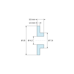Plano acotado 3,5 mm, Casquillo aislante con brida Ø4,2x15mm, resalte bajo Ø7,9mm, poliamida PA6 natural UL94-V2