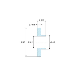 Plano acotado 3 mm, Casquillo aislante con brida Ø4,2x10mm, resalte bajo Ø4,9mm, poliamida PA6 natural UL94-V2