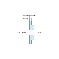 Plano acotado 3,5 mm, Casquillo aislante con brida Ø4,2x18mm, resalte bajo Ø11,9mm, poliamida PA6 natural UL94-V2