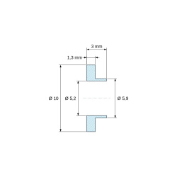 Plano acotado 3 mm, Casquillo aislante con brida Ø5,2x10mm, resalte bajo Ø5,9mm, poliamida PA6 natural UL94-V2