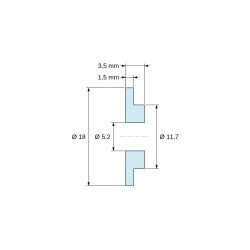 Plano acotado 3,5 mm, Casquillo aislante con brida Ø5,2x18mm, resalte bajo Ø11,7mm, poliamida PA6 natural UL94-V2