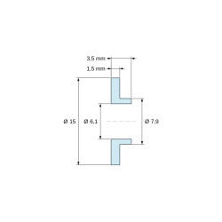 Plano acotado 3,5 mm, Casquillo aislante con brida Ø6,1x15mm, resalte bajo Ø7,9mm, poliamida PA6 natural UL94-V2
