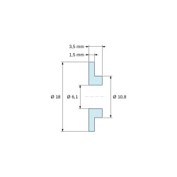 Plano acotado 3,5 mm, Casquillo aislante con brida Ø6,1x18mm, resalte bajo Ø10,8mm, poliamida PA6 natural UL94-V2