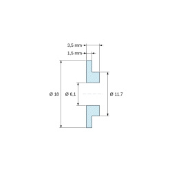 Plano acotado 3,5 mm, Casquillo aislante con brida Ø6,1x18mm, resalte bajo Ø11,7mm, poliamida PA6 natural UL94-V2