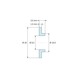 Plano acotado 3,5 mm, Casquillo aislante con brida Ø8,2x18mm, resalte bajo Ø10,9mm, poliamida PA6 natural UL94-V2