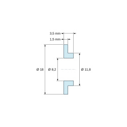 Plano acotado 3,5 mm, Casquillo aislante con brida Ø8,2x18mm, resalte bajo Ø11,8mm, poliamida PA6 natural UL94-V2