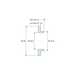 Plano acotado 3,5 mm, Casquillo aislante con brida Ø10,2x18mm, resalte bajo Ø11,9mm, poliamida PA6 natural UL94-V2