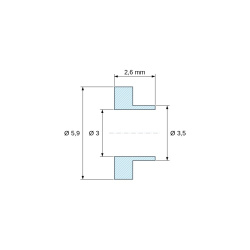 Plano acotado 2,6 mm, Casquillo aislante con brida Ø3x5,9mm, resalte alto Ø3,5mm, poliamida PA6.6 negra reforzada con fibra de vidrio UL94-HB