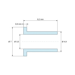 Plano acotado 8,2 mm, Casquillo aislante con brida Ø3,5x7mm, resalte alto Ø4,9mm, poliamida PA6.6 negra reforzada con fibra de vidrio UL94-HB