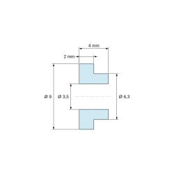 Plano acotado 4 mm, Casquillo aislante con brida Ø3,5x9mm, resalte alto Ø6,3mm, poliamida PA6.6 negra reforzada con fibra de vidrio UL94-HB