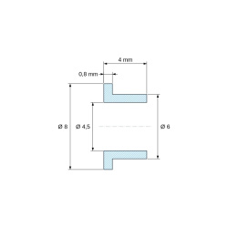 Plano acotado 4 mm, Casquillo aislante con brida Ø4,5x8mm, resalte alto Ø6mm, poliamida PA6.6 negra reforzada con fibra de vidrio UL94-HB