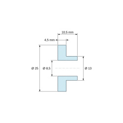 Plano acotado 10,5 mm, Casquillo aislante con brida Ø8,5x25mm, resalte alto Ø13mm, poliamida PA6.6 negra reforzada con fibra de vidrio UL94-HB