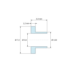 Plano acotado 4,4 mm, Casquillo aislante con brida Ø3,6x7,4mm, resalte bajo Ø4,32mm, poliamida PA6.6 natural UL94-V0
