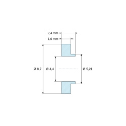 Plano acotado 2,4 mm, Casquillo aislante con brida Ø4,4x8,7mm, resalte bajo Ø5,21mm, poliamida PA6.6 natural UL94-V0