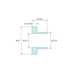 Plano acotado 4,8 mm, Casquillo aislante con brida Ø4,4x8,7mm, resalte bajo Ø5,21mm, poliamida PA6.6 natural UL94-V2