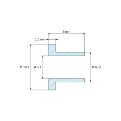 Plano acotado 8 mm, Casquillo aislante con brida Ø5,1x10,1mm, resalte bajo Ø6,62mm, poliamida PA6.6 natural UL94-V2