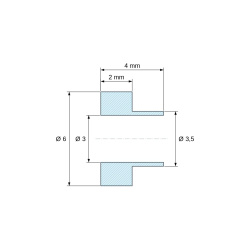 Plano acotado 4 mm, Casquillo aislante con brida Ø3x6mm, resalte bajo Ø3,5mm, sulfuro de polifenileno PPS marrón UL94-V0