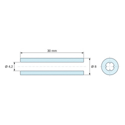 Plano acotado 30 mm, Distanciador liso autorretenido, PA6.6 negro, UL94-V2, Ø4,2 × 8 mm, para tornillo M4