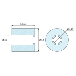 Plano acotado 6,4 mm, Distanciador liso autorretenido, PA6.6 natural, UL94-V2, Ø2,9 × 6,4 mm, para tornillo M3