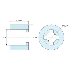 Plano acotado 4,7 mm, Distanciador liso autorretenido, PA6.6 natural, UL94-V2, Ø4 × 6,4 mm, para tornillo M3,5
