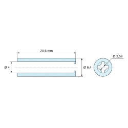 Plano acotado 20,6 mm, Distanciador liso autorretenido, PA6.6 natural, UL94-V2, Ø4 × 6,4 mm, para tornillo M3,5