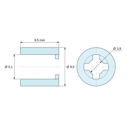 Plano acotado 9,5 mm, Distanciador liso autorretenido, PA6.6 natural, UL94-V2, Ø6,1 × 9,5 mm, para tornillo M6