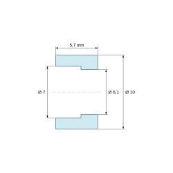 Plano acotado 5,7 mm, Distanciador con taladro escalonado, PA6.6 natural, UL94-V2, Ø6,1 × 10 mm, para tornillo M6