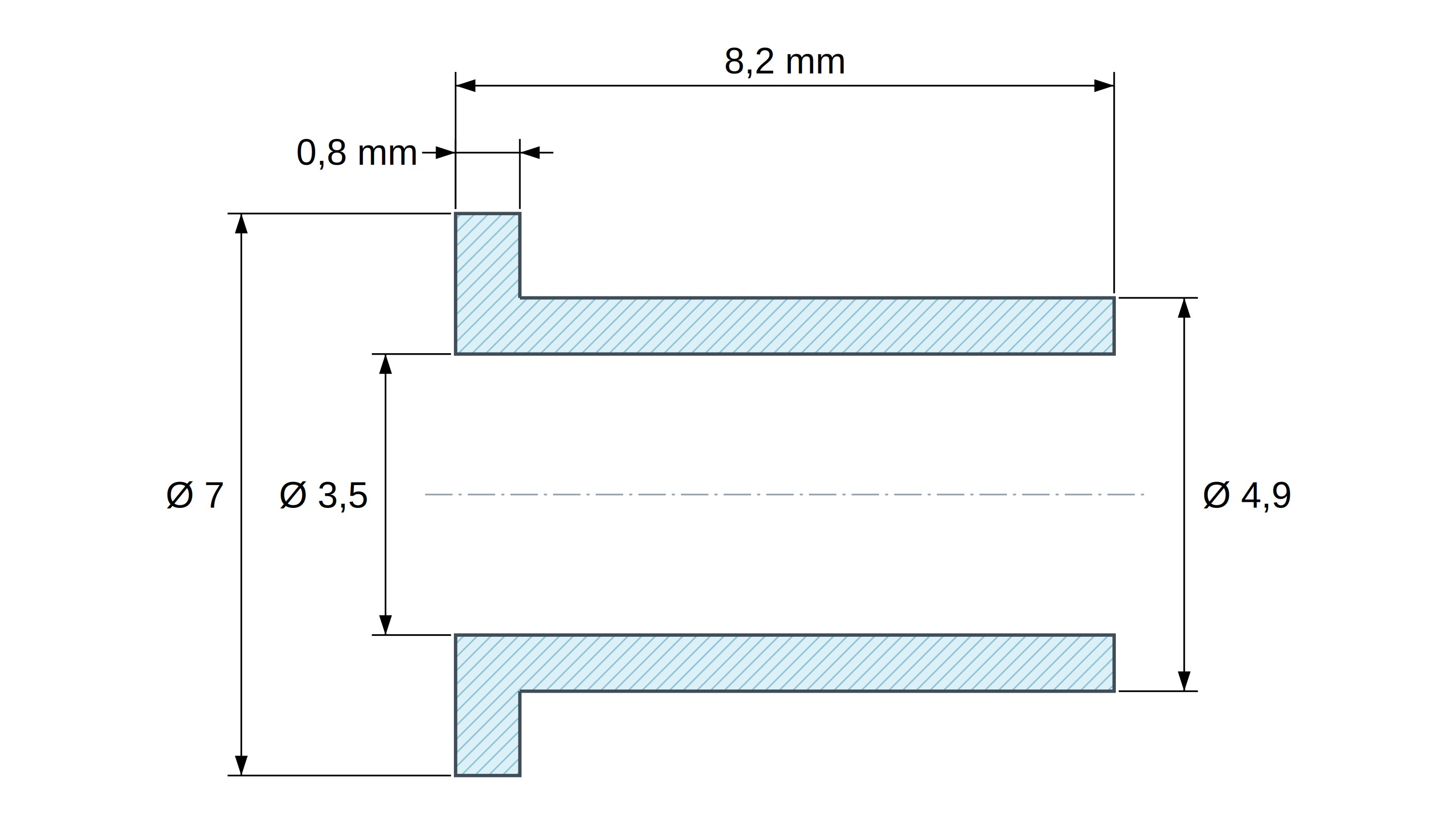 Casquillo aislante con brida Ø3,5x7mm, resalte alto Ø4,9mm, poliamida PA6.6 negra reforzada con fibra de vidrio UL94-HB
