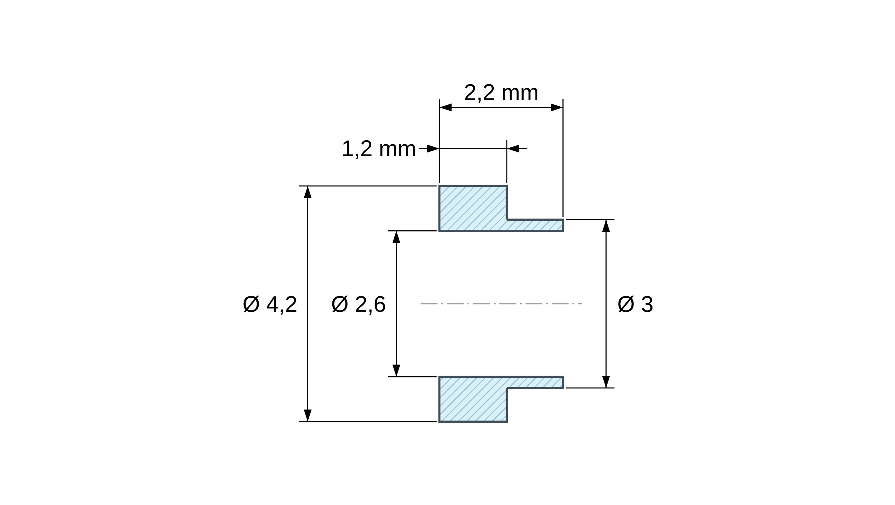 Casquillo aislante con brida Ø2,6x4,2mm, resalte bajo Ø3mm, poliamida PA4.6 negra reforzada con fibra de vidrio UL94-V0
