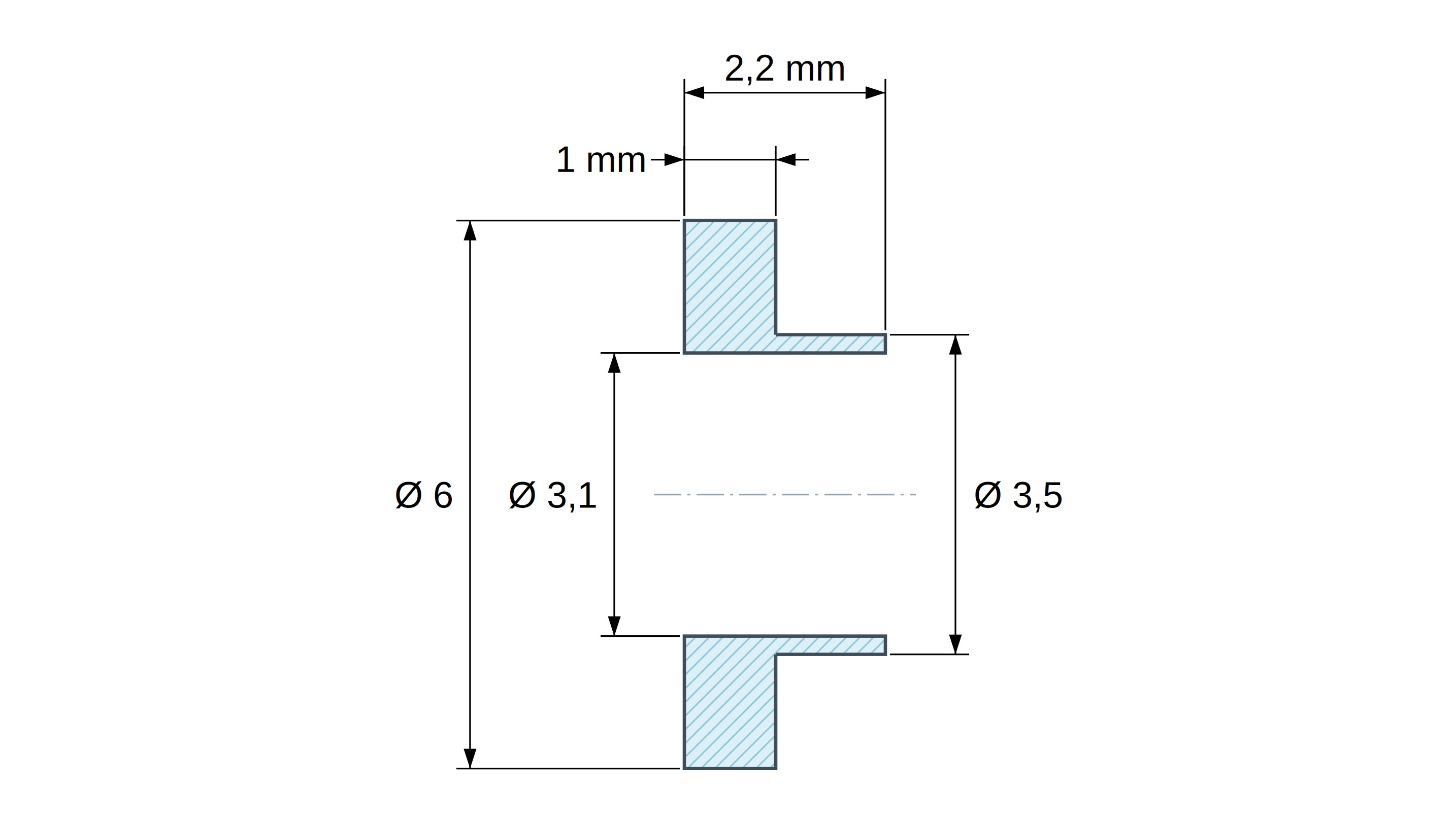 Casquillo aislante con brida Ø3,1x6mm, resalte bajo Ø3,5mm, poliamida PA4.6 negra reforzada con fibra de vidrio UL94-V0 Casquillo aislante con brida Ø3,1x6mm, resalte bajo Ø3,5mm, poliamida PA4.6 negra reforzada con fibra de vidrio UL94-V0