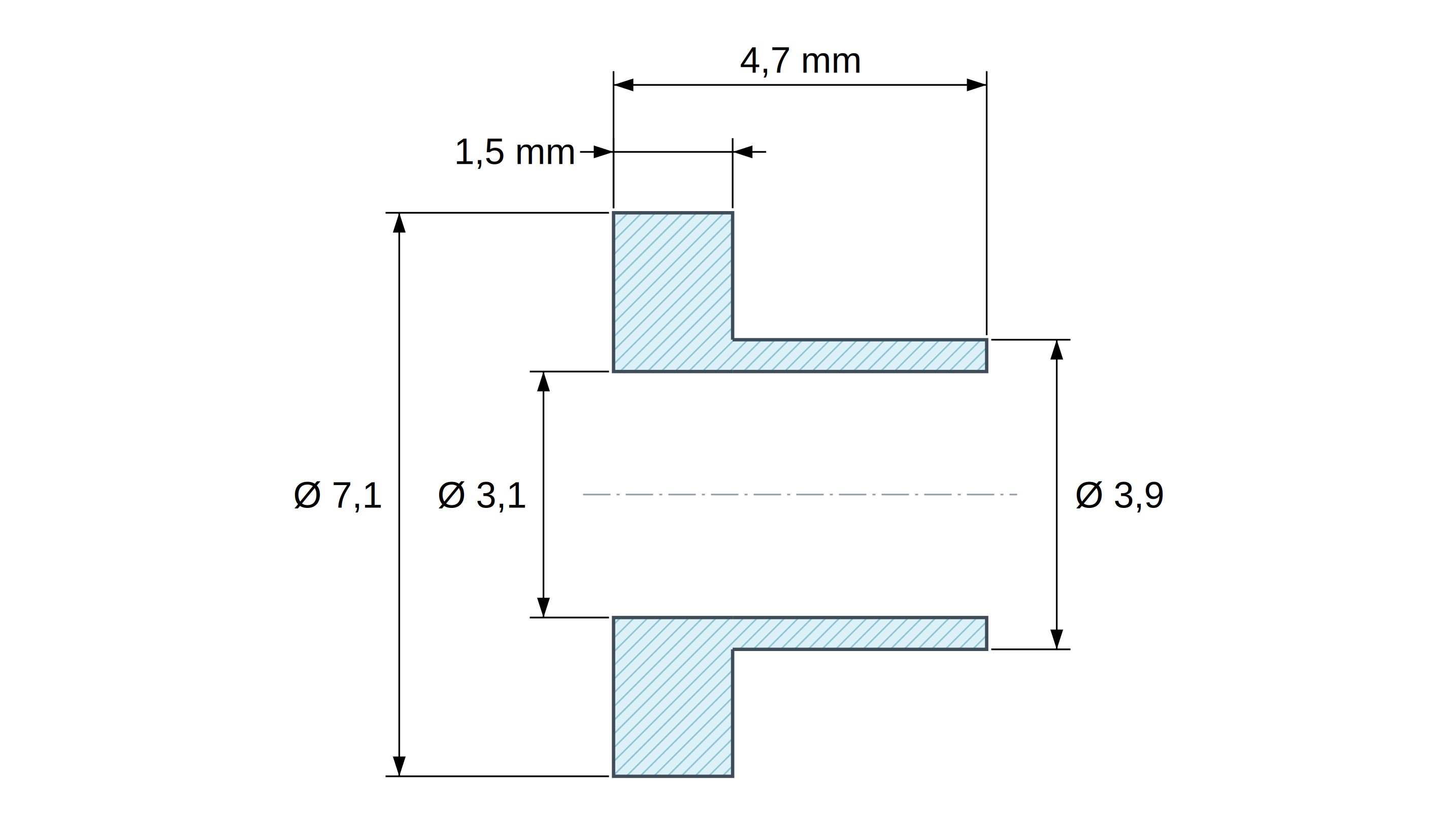 Casquillo aislante con brida Ø3,1x7,1mm, resalte bajo Ø3,9mm, poliamida PA4.6 negra reforzada con fibra de vidrio UL94-V0 Casquillo aislante con brida Ø3,1x7,1mm, resalte bajo Ø3,9mm, poliamida PA4.6 negra reforzada con fibra de vidrio UL94-V0