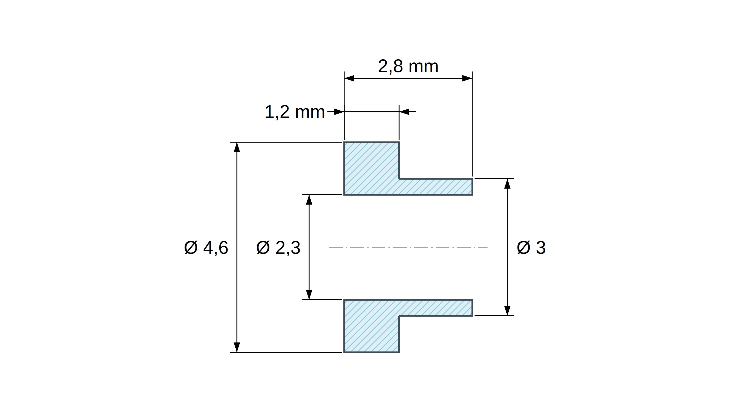Casquillo aislante con brida Ø2,3x4,6mm, resalte bajo Ø3mm, poliamida PA6.6 natural UL94-V2