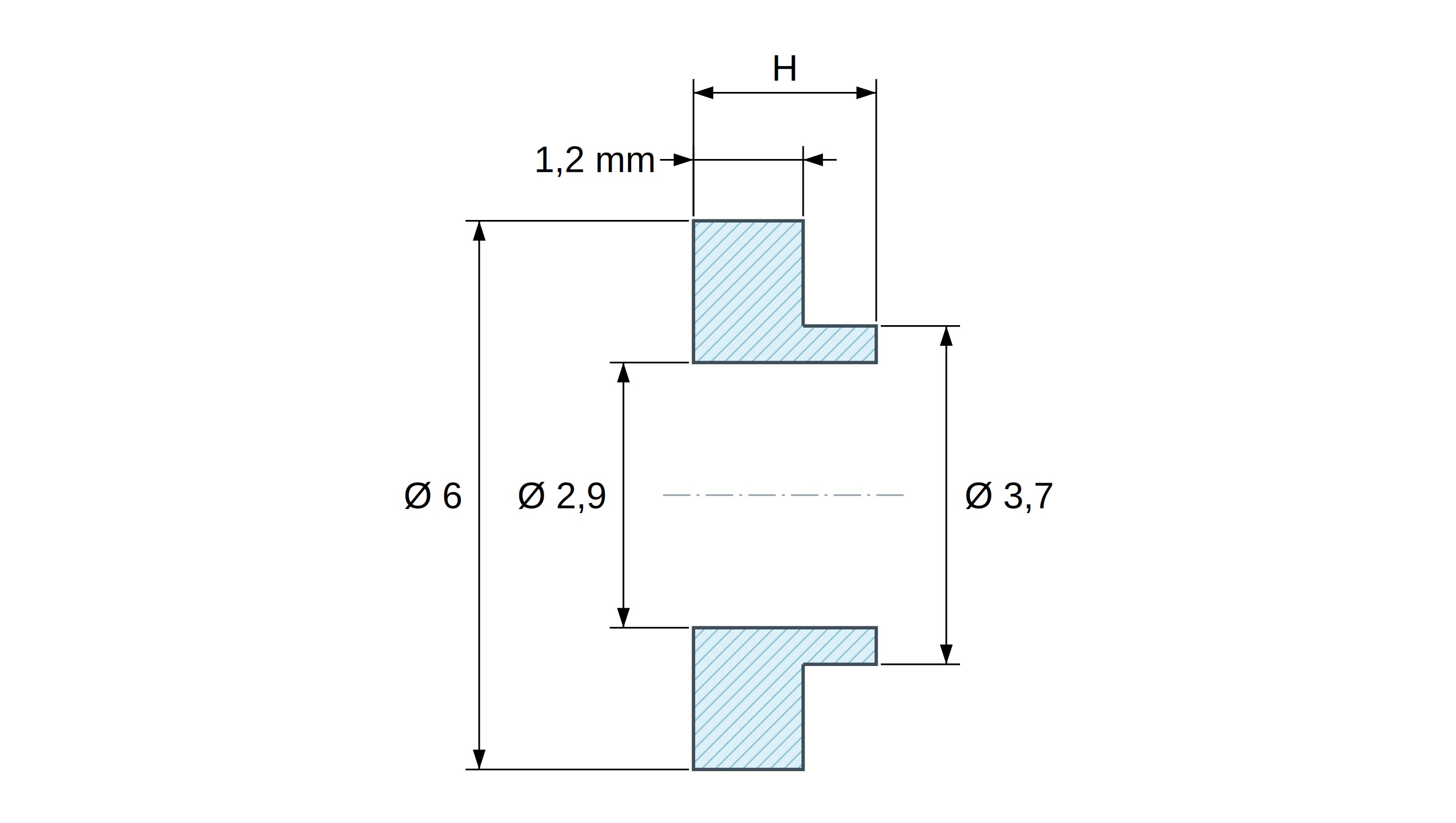Casquillo aislante con brida Ø2,9x6mm, resalte bajo Ø3,7mm, poliamida PA6.6 natural UL94-V2