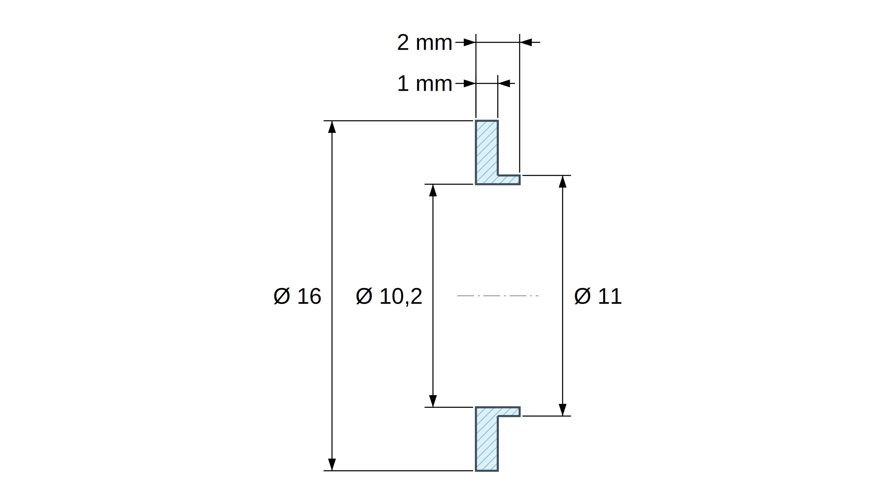 Casquillo aislante con brida Ø10,2x16mm, resalte alto Ø11mm, poliamida PA6.6 negra reforzada con fibra de vidrio UL94-HB