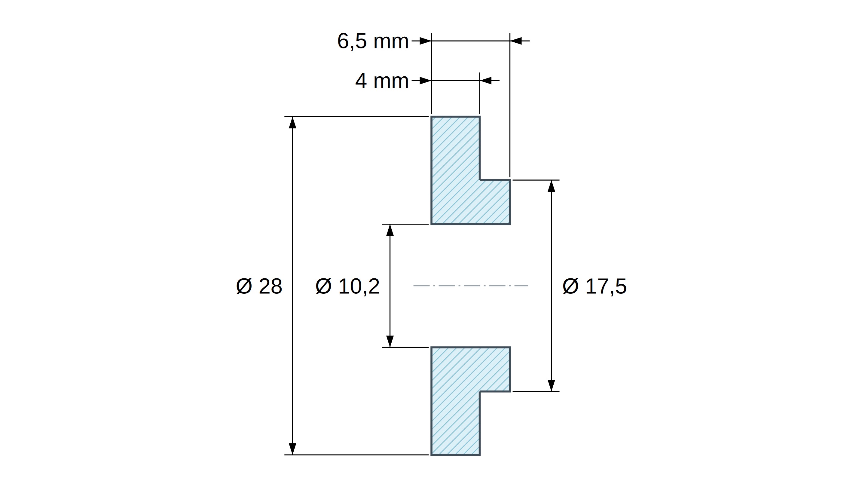 Casquillo aislante con brida Ø10,2x28mm, resalte alto Ø17,5mm, poliamida PA6.6 negra reforzada con fibra de vidrio UL94-HB Casquillo aislante con brida Ø10,2x28mm, resalte alto Ø17,5mm, poliamida PA6.6 negra reforzada con fibra de vidrio UL94-HB