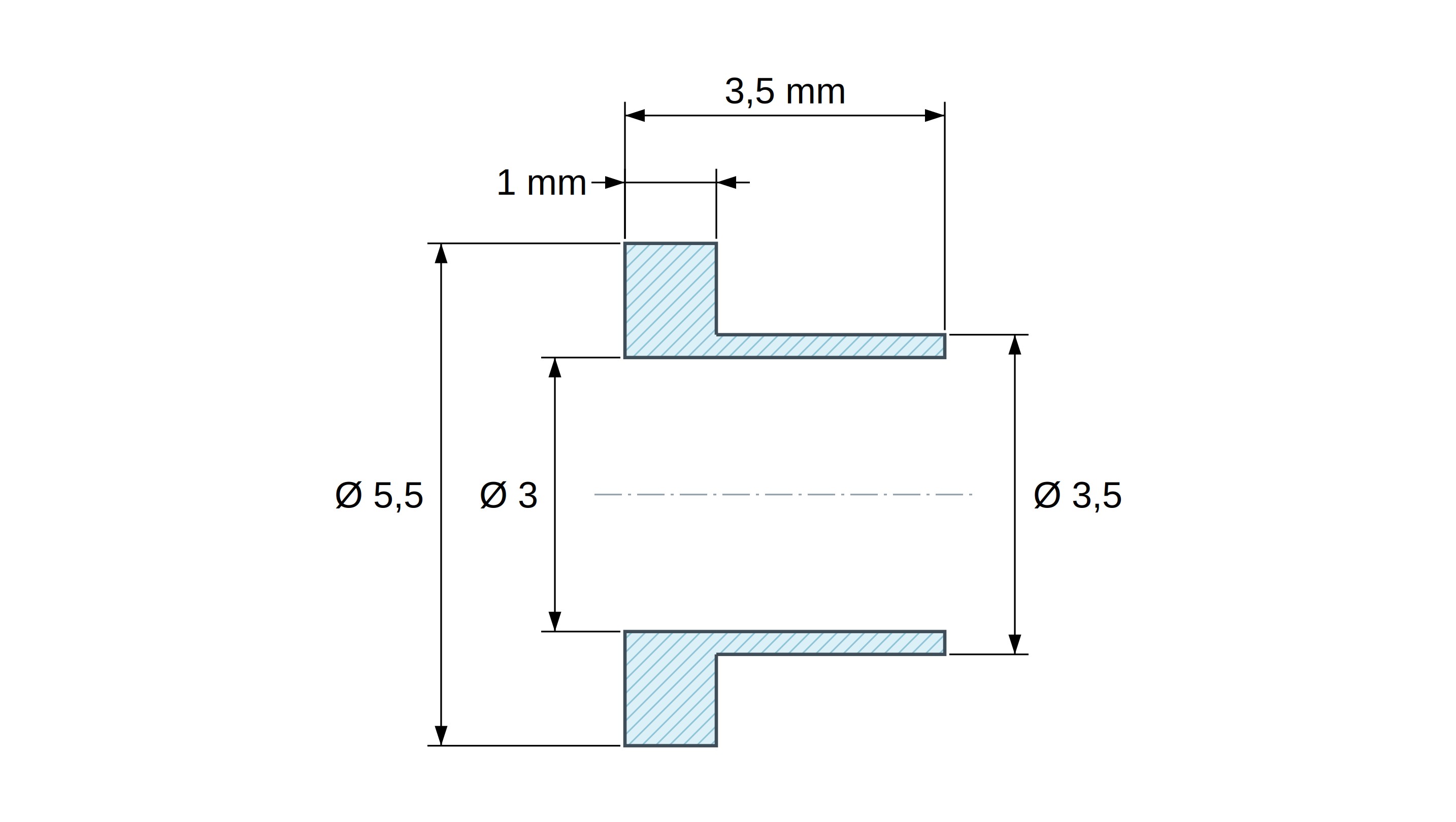 Casquillo aislante con brida Ø3x5,5mm, resalte bajo Ø3,5mm, poliamida PA6.6 negra reforzada con fibra de vidrio UL94-HB